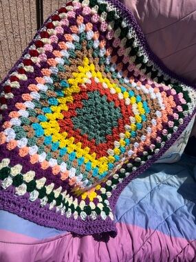 Handmade Multicolor Crochet Granny Square Baby Blanket small Throw